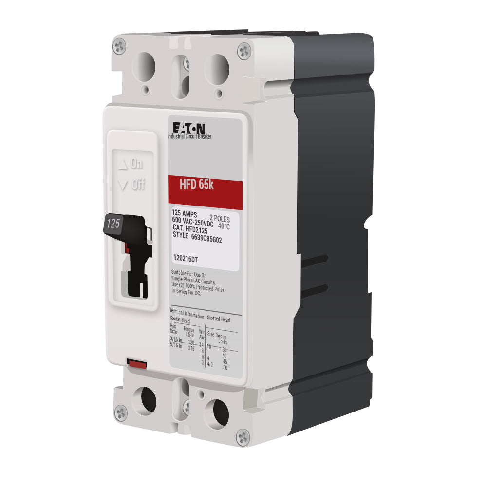 HFD2125 | Eaton 125A 2-Pole Series C F-Frame High-Interrupt Molded Case Circuit Breaker