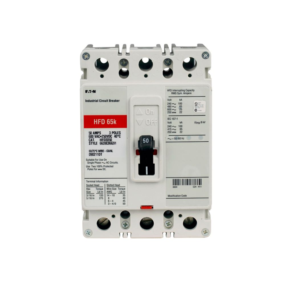 Eaton HFD3015VH09 Series C 15A 3-Pole Molded Case Circuit Breaker Naval Class