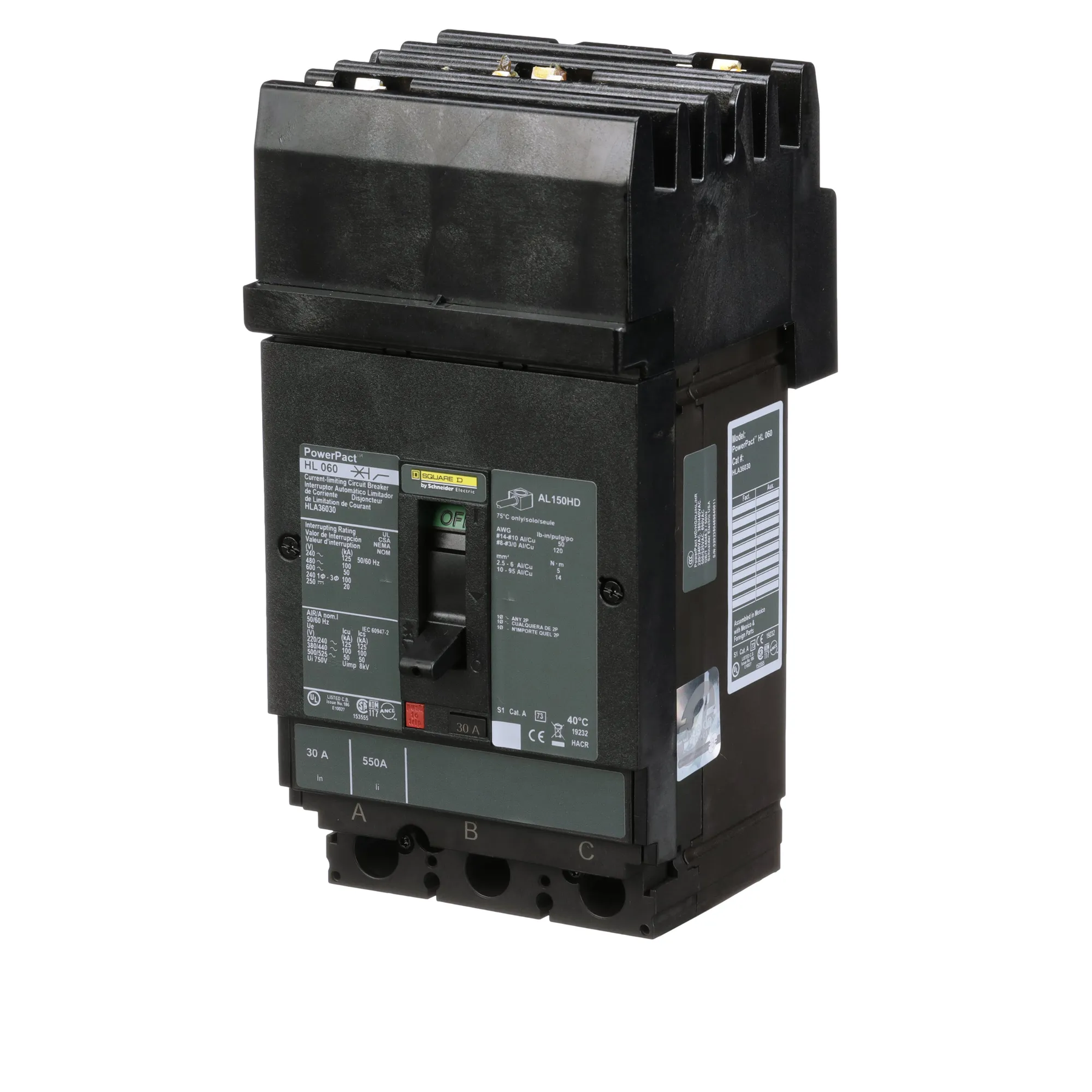 HLA36030 | Square D PowerPacT H-Frame 30A 3-Pole Molded Case Circuit Breaker, 600VAC