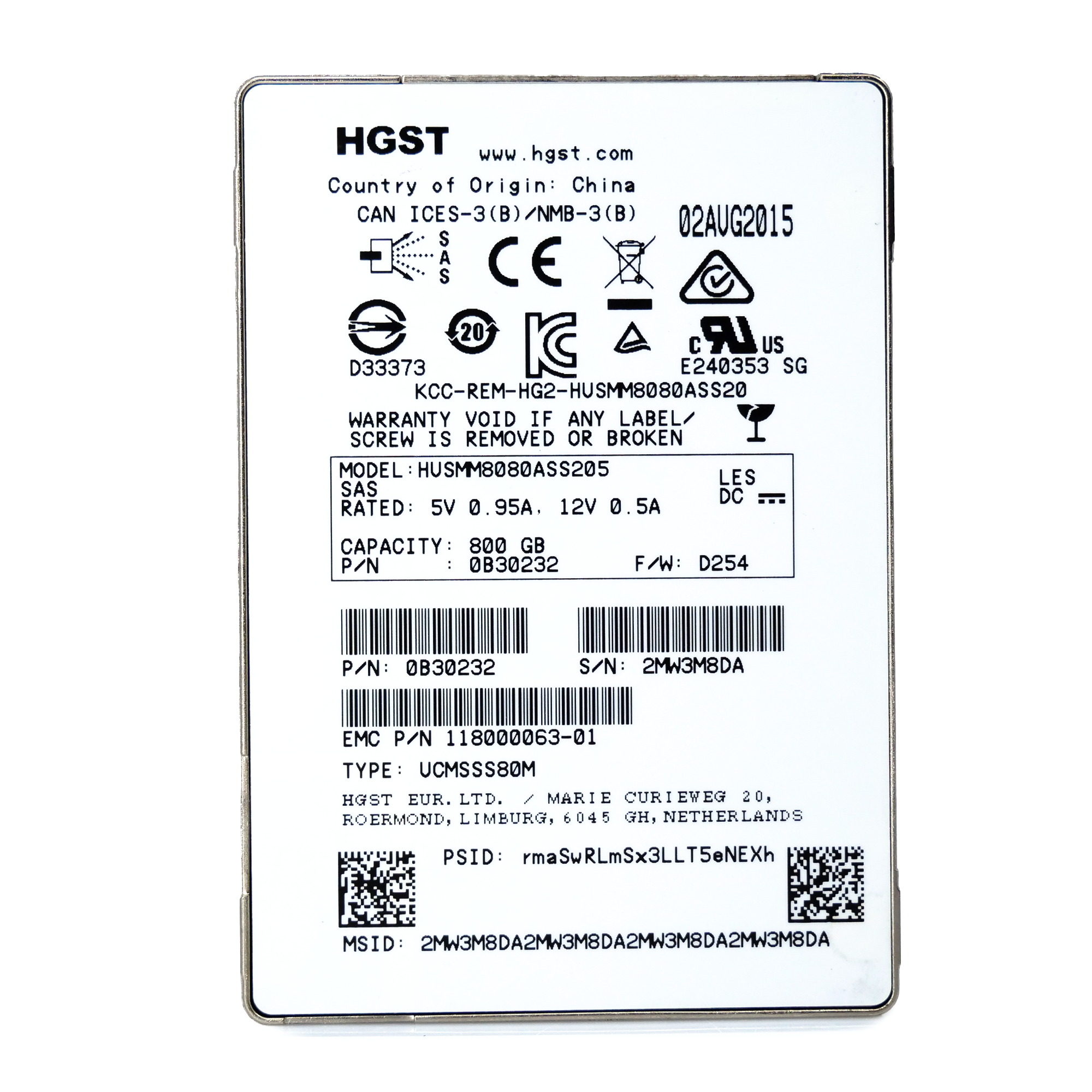 HGST SSD800MM HUSMM8080ASS205 800GB 10 DWPD SAS 12Gb/s MLC 2.5in Refurbished SSD