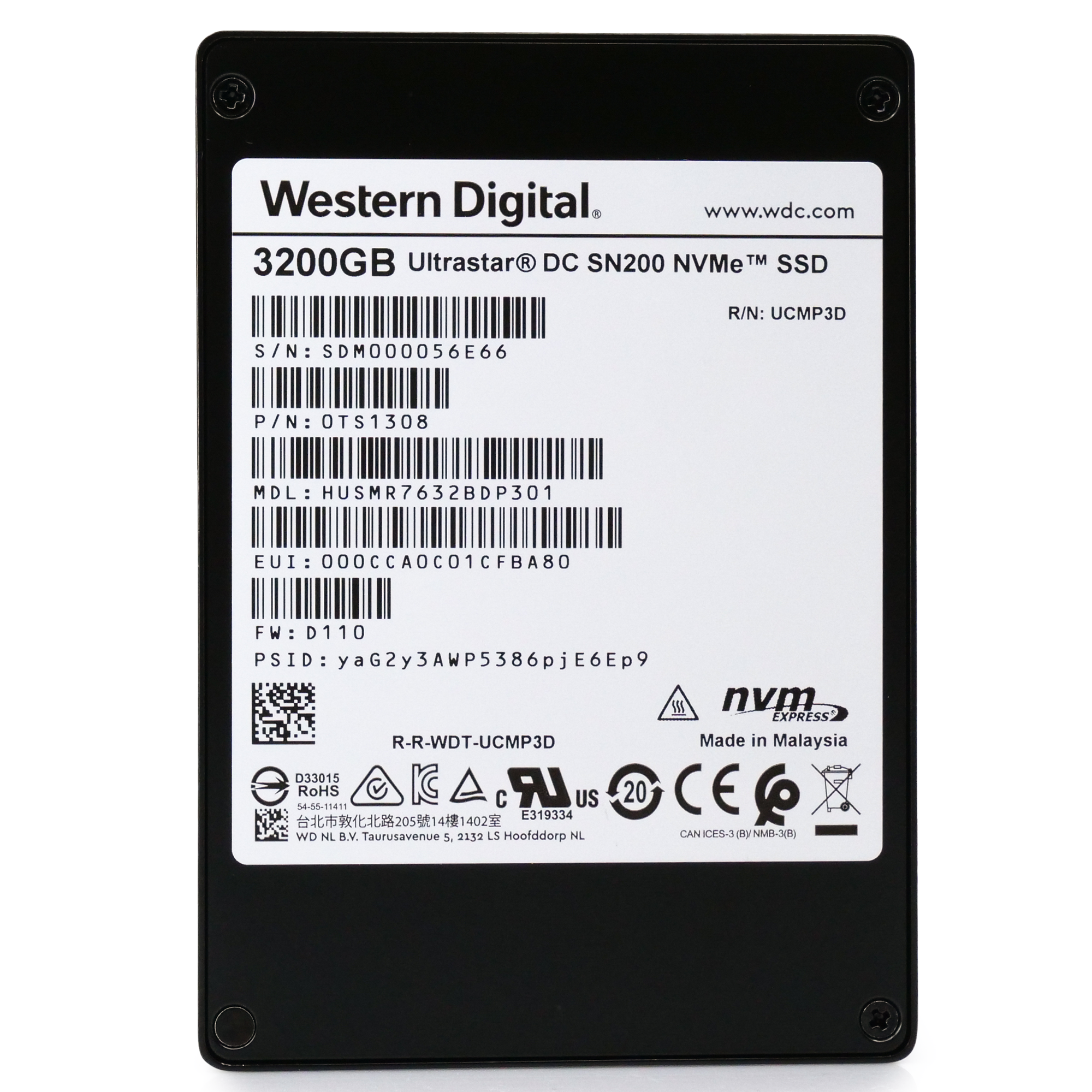 Western Digital/HGST Ultrastar DC SN200 HUSMR7632BDP301 3.2TB PCIe Gen 3.0 x4 4GB/s NVMe 2.5in Recertified Solid State Drive