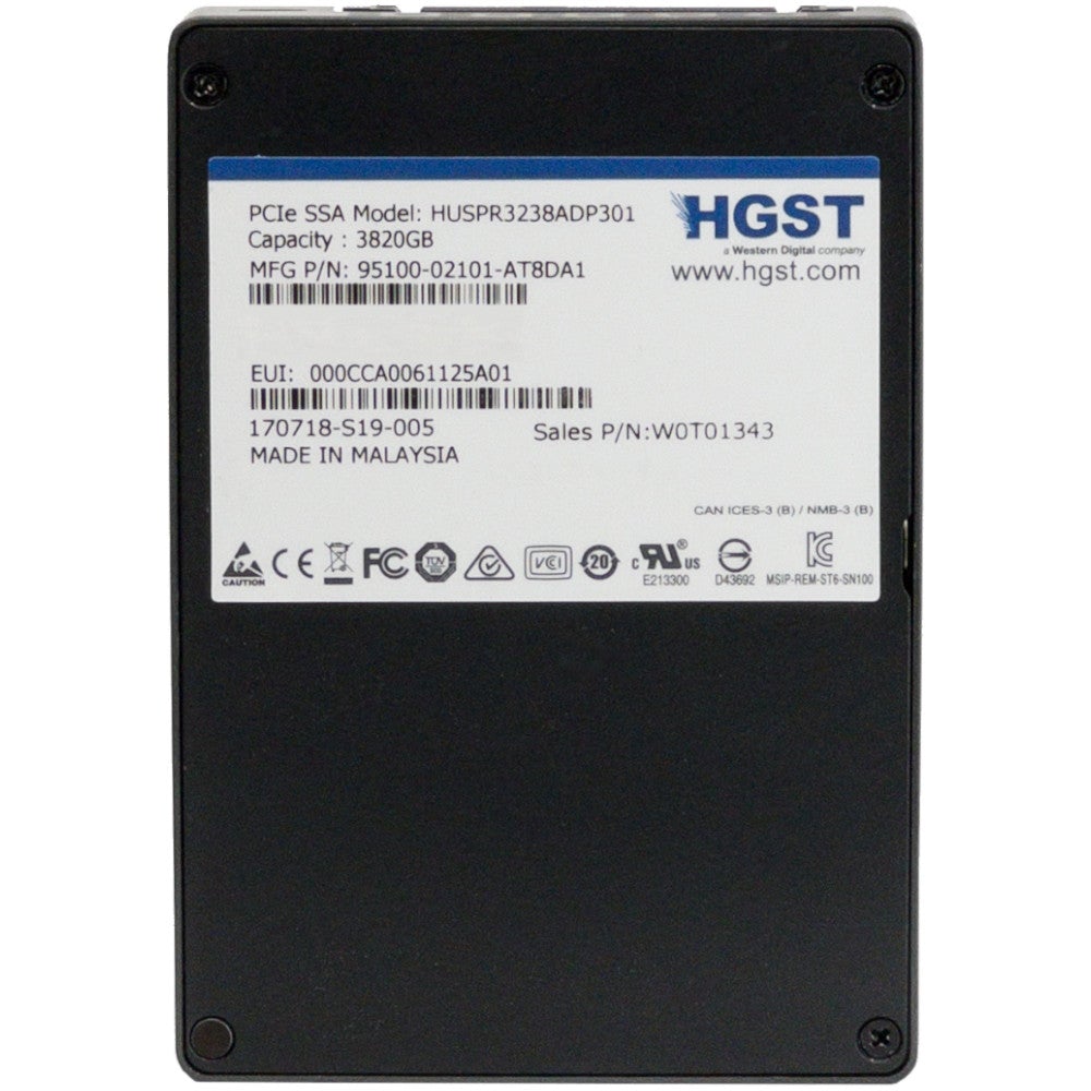 HGST SN100 HUSPR3238ADP301 W0T01343 3.82TB PCIe Gen 3.0 x4 U.2 NVMe 2.5in Recertified Solid State Drive