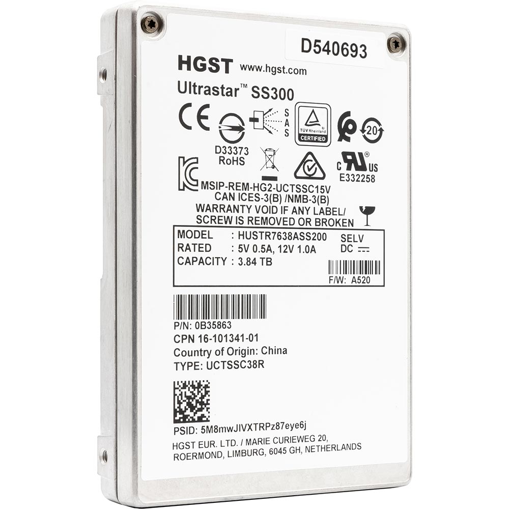 Western Digital Ultrastar DC SS300 HUSTR7638ASS200 3.84TB SAS 12Gb/s ISE 2.5in Refurbished SSD