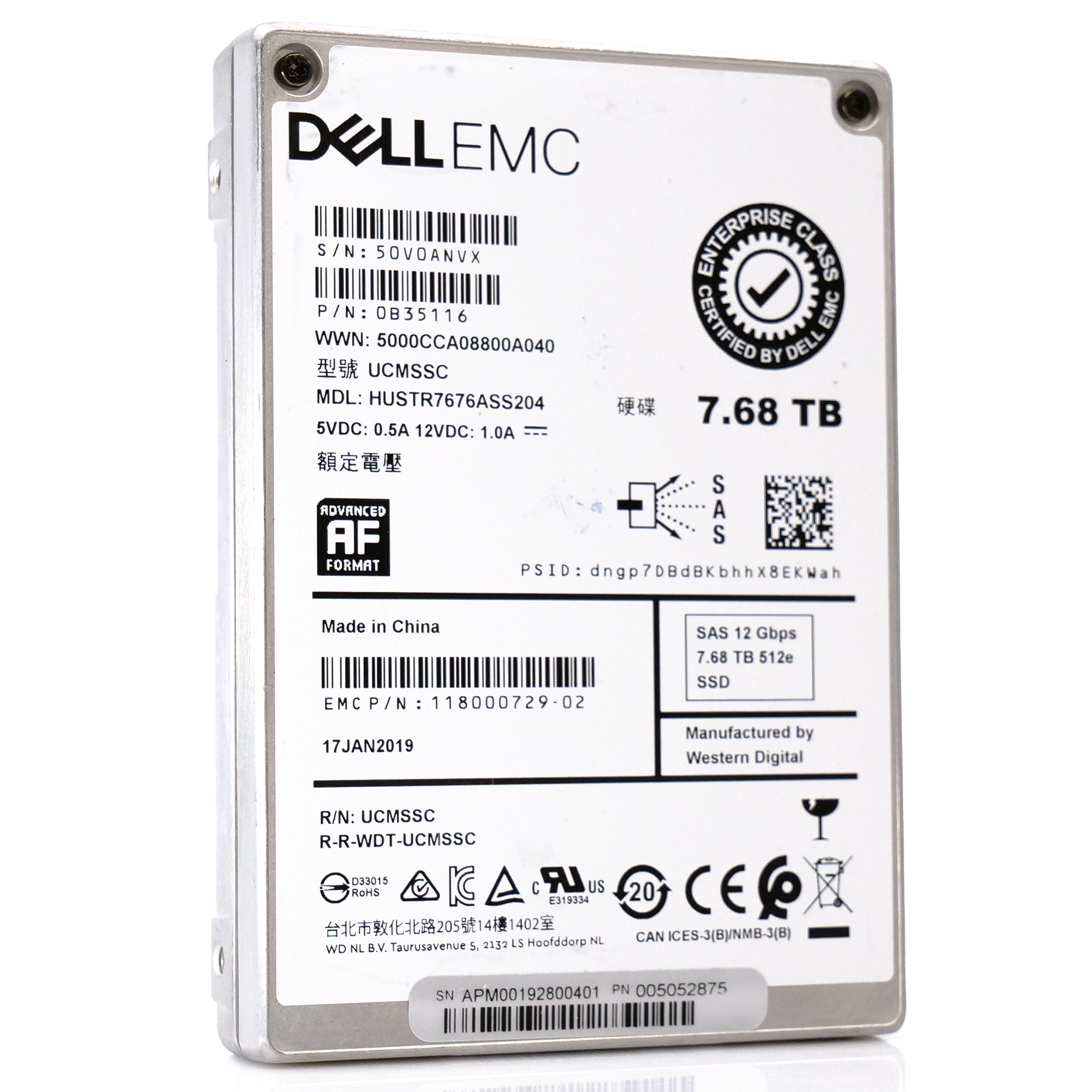 Western Digital / Dell Ultrastar SS300 HUSTR7676ASS204 0B35116 7.68TB SAS 12Gb/s 512e 1DWPD Read Intensive 2.5in Refurbished SSD