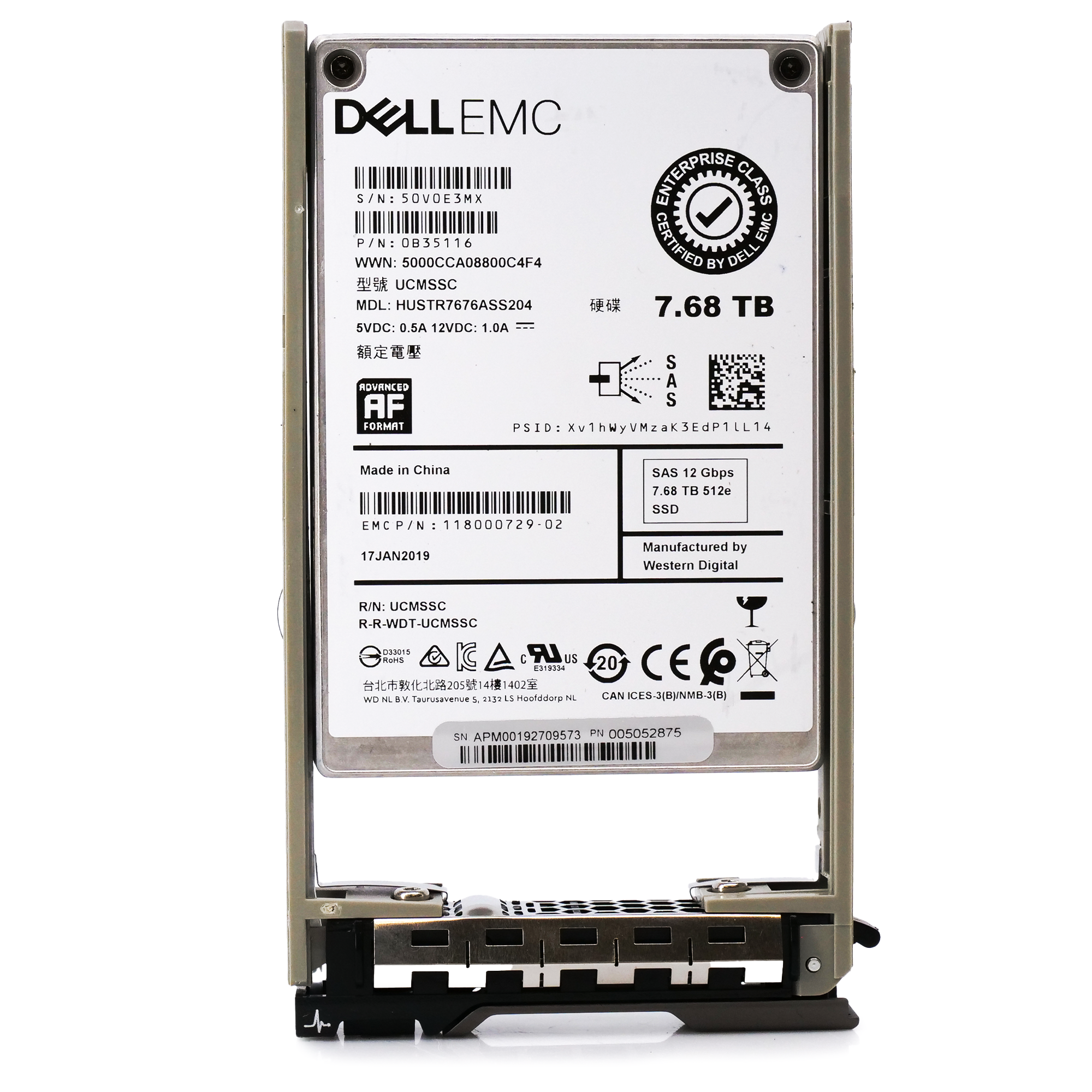 Dell EMC G13 HUSTR7676ASS204 0B35116 7.68TB SAS 12Gb/s 512e 1DWPD Read Intensive 2.5in Solid State Drive