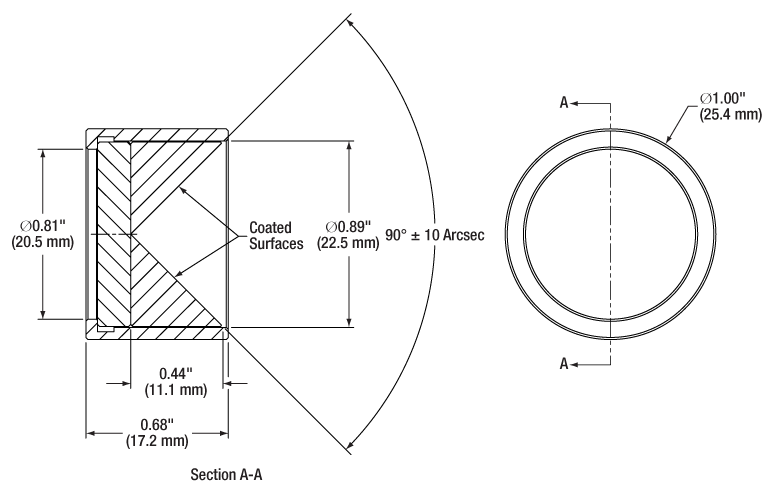 T-HR1015-F01 - Ø1" Mounted Hollow Roof Prism Mirror, UV Enhanced Aluminum