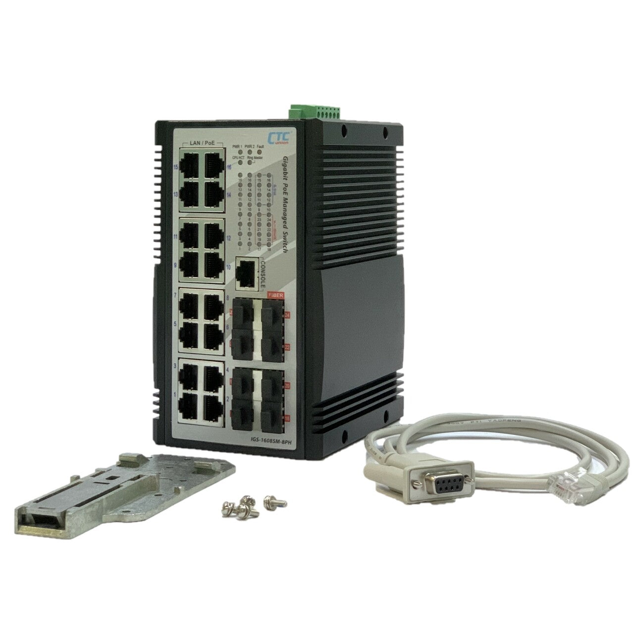 IGS-1608SM-8PH - 16 copper + 8 SFP port SNMP/web-managed Gigabit Ethernet Industrial switch, PoE 240W