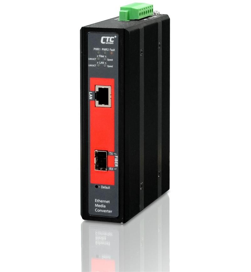 IMC-1000MS-E - Managed Gigabit Ethernet 10/100/1000Base-T to SFP slot industrial fiber media converter, 2.5kV isolation, -20-75 Celsius