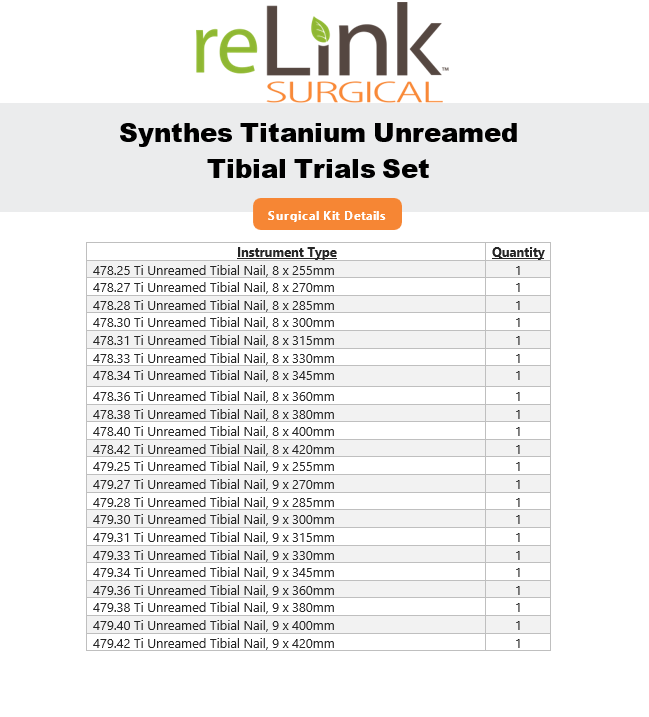 Synthes, Inc. Titanium Unreamed Tibial Nails Surgical Instrument