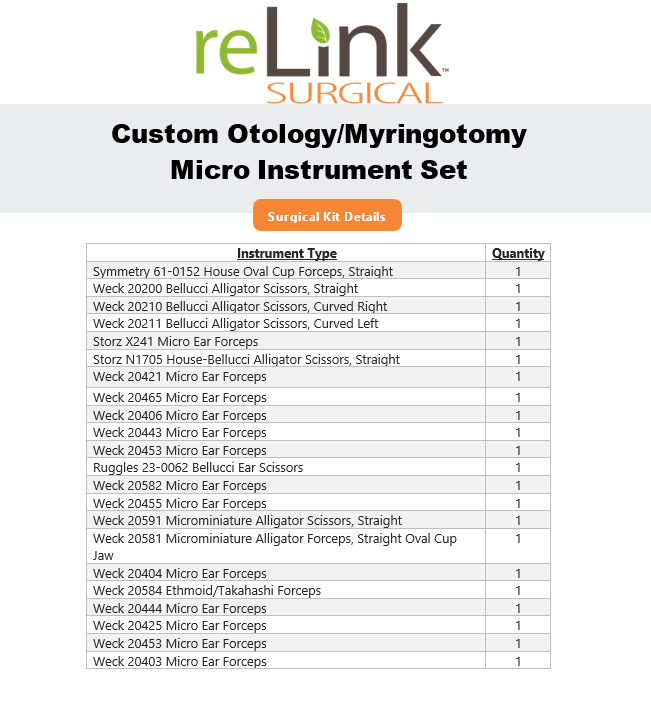 Custom Otology / Myringotomy Micro Instrument Set