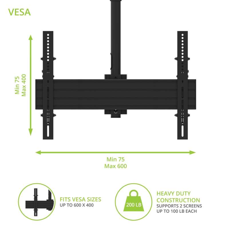 Kanto Back-to-Back Dual Screen TV Ceiling Mount for 40" to 80" TVs
