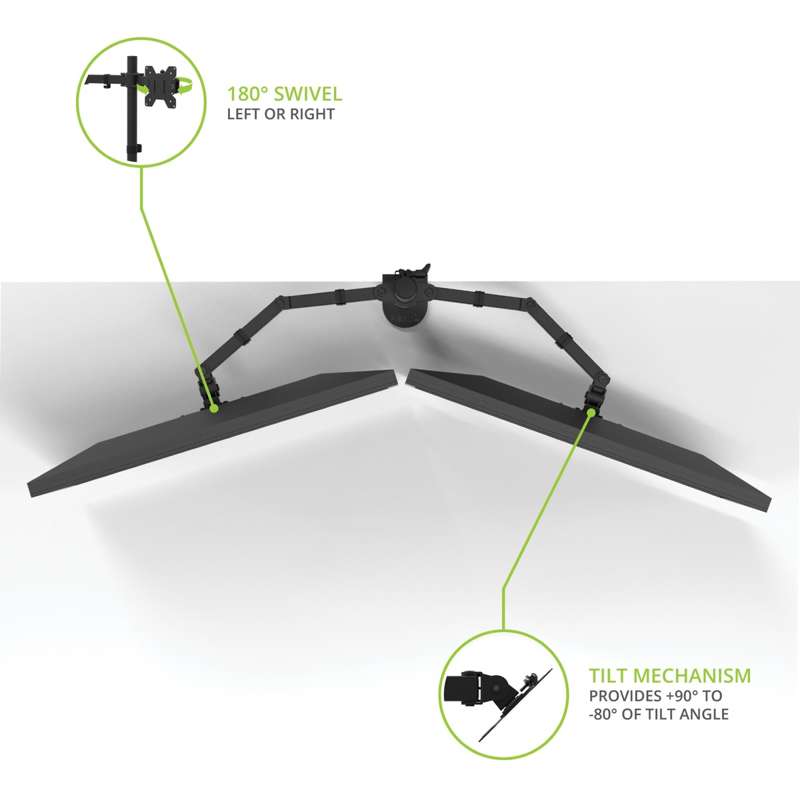Kanto Height Adjustable Desktop Arm Dual Monitor Stand for 17" to 27" Monitors