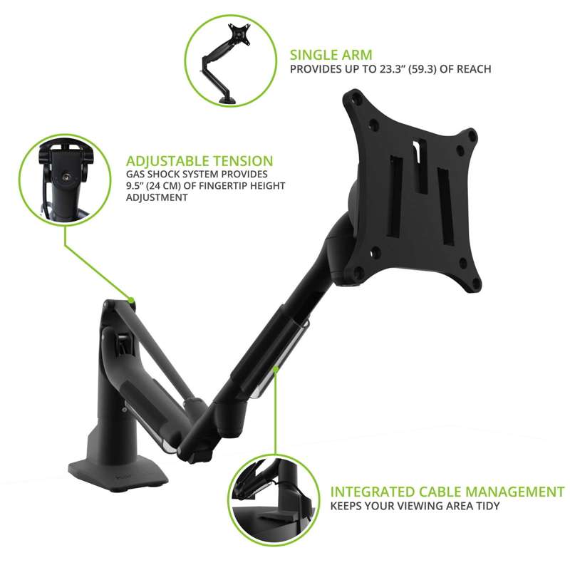 Kanto Single-Monitor Gas Shock Desktop Mount for 17-inch to 32-inch Displays - Black