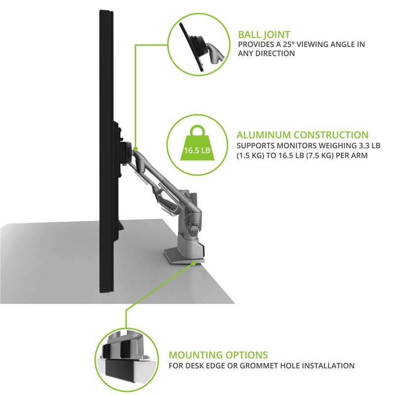 Kanto Dual-Monitor Gas Shock Desktop Mount for 17-inch to 32-inch Displays - Silver