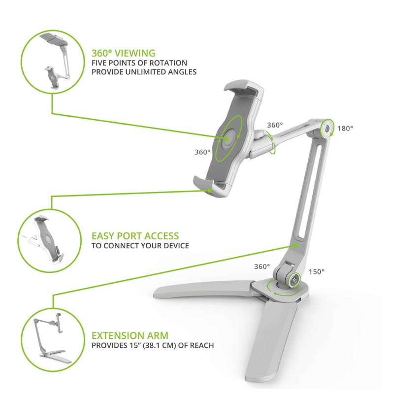 Kanto Universal Phone and Tablet Stand with Mounting Bracket / Folding Legs - White