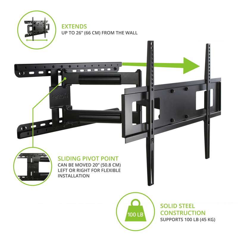 Kanto Full Motion Mount with Adjustable Pivot Point for 30-inch to 60-inch TVs - Black