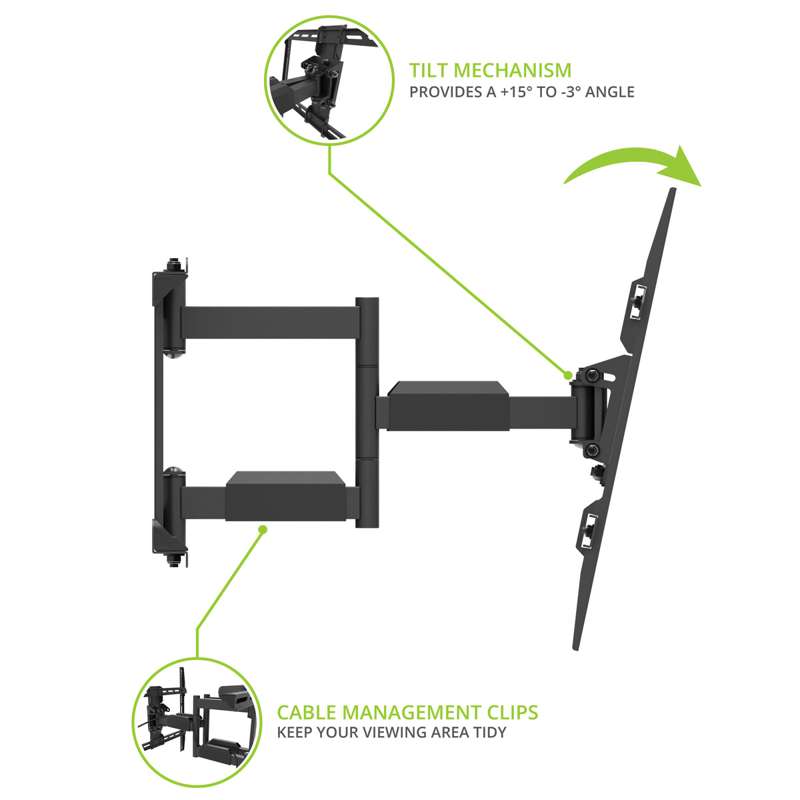 Kanto Full-Motion Metal Stud TV Mount with SNAPTOGGLE Heavy-Duty Toggle Bolts for 34" to 65" TVs - Black