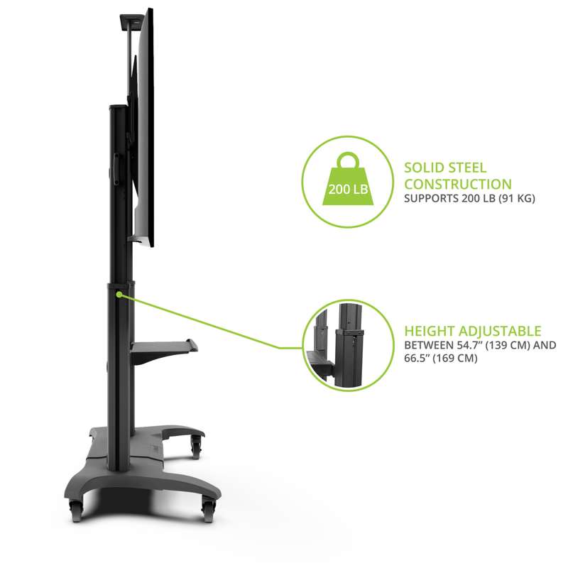 Kanto Mobile TV Mount - Aluminum Base - with Adjustable Shelf for 60-inch to 100-inch TVs