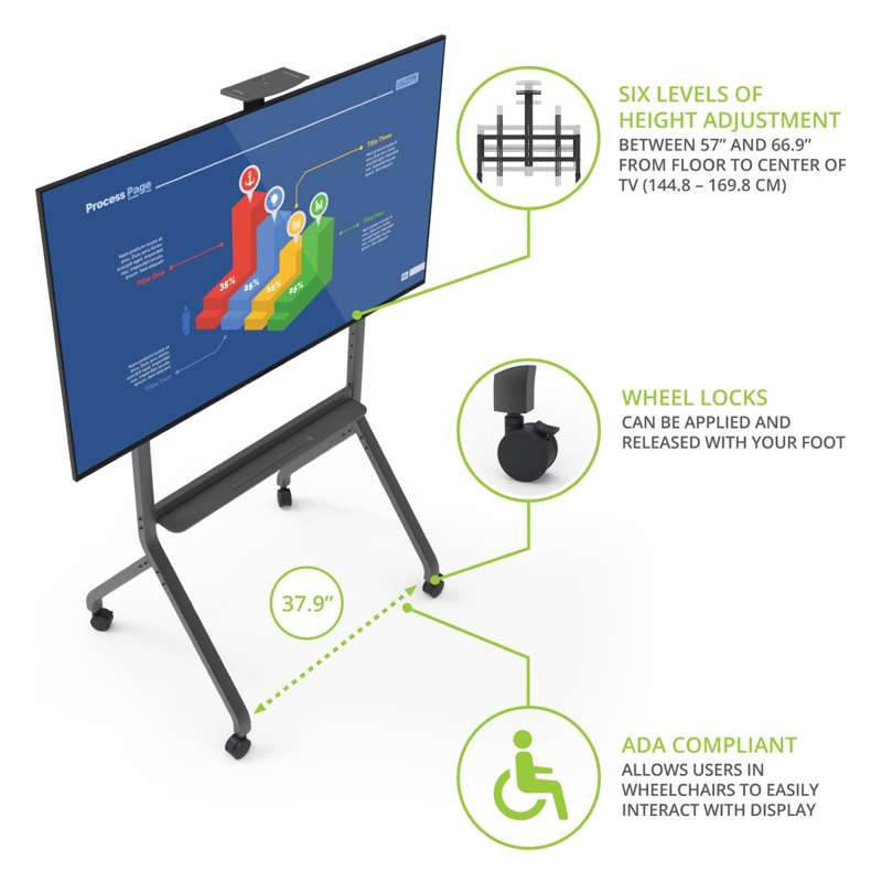 Kanto Heavy Duty Height Adjustable Rolling TV Stand for 55" - 100" Screens
