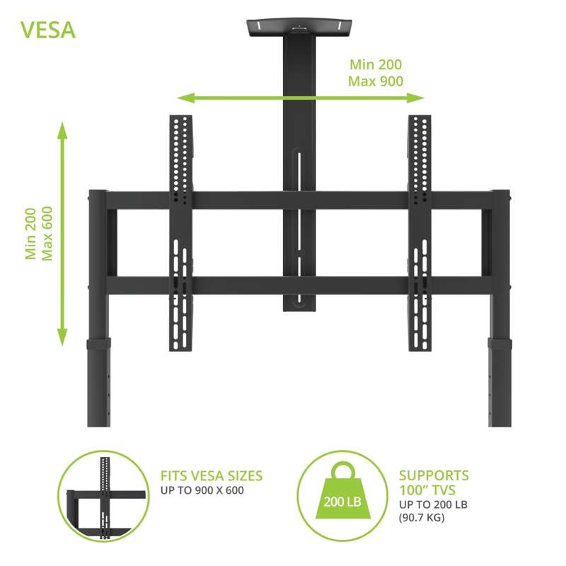 Kanto Heavy Duty Height Adjustable Rolling TV Stand for 55" - 100" Screens