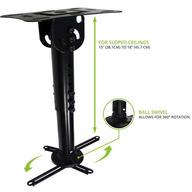 Kanto Universal Projector Mount for sloped ceilings (15-inch to 18-inch extension) - Black