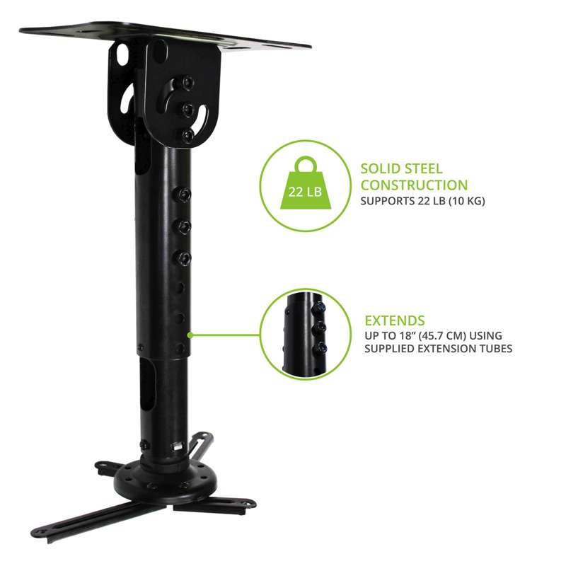Kanto Universal Projector Mount for sloped ceilings (15-inch to 18-inch extension) - Black