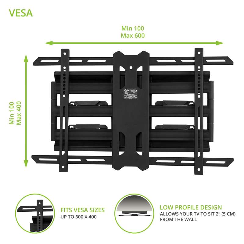 Kanto Full Motion TV Wall Mount for 37-inch to 75-inch TVs - Black