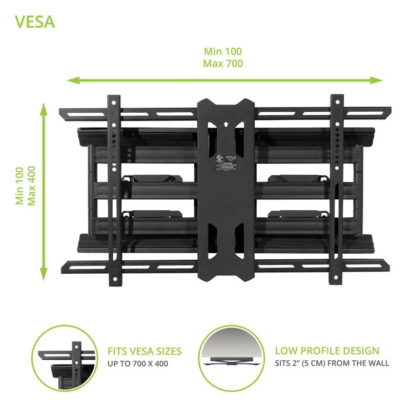 Kanto Full Motion Mount for 39-inch to 80-inch TVs - Black