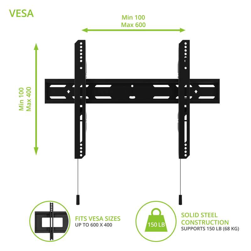 Kanto Fixed Low-profile TV Wall Mount for 32-inch to 90-inch TVs - Black