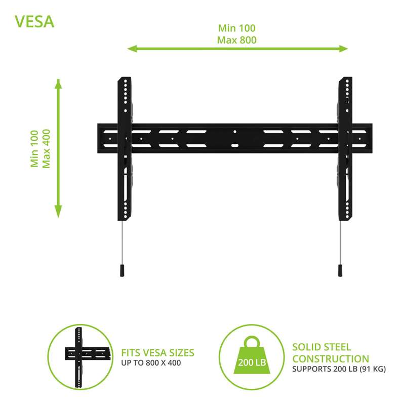 Kanto Fixed Low-Profile TV Wall Mount for 40-inch to 90-inch TVs - Black