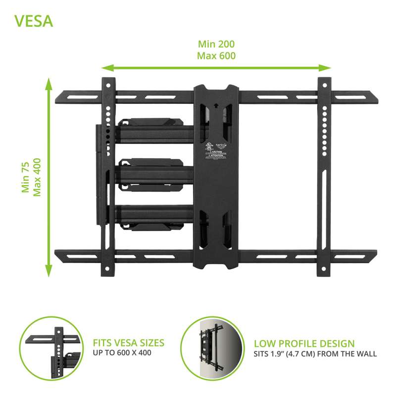 Kanto Full Motion TV Wall Mount for 37-inch to 60-inch TVs - Black