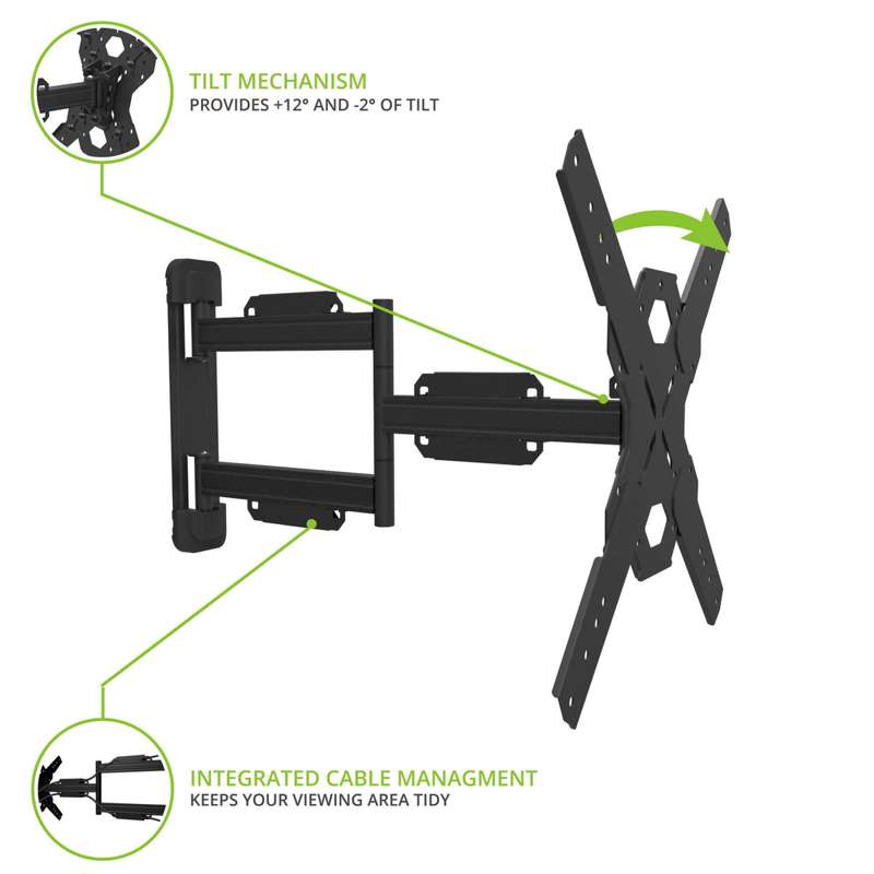 Kanto Full Motion TV Wall Mount for 37-inch to 60-inch TVs - Black