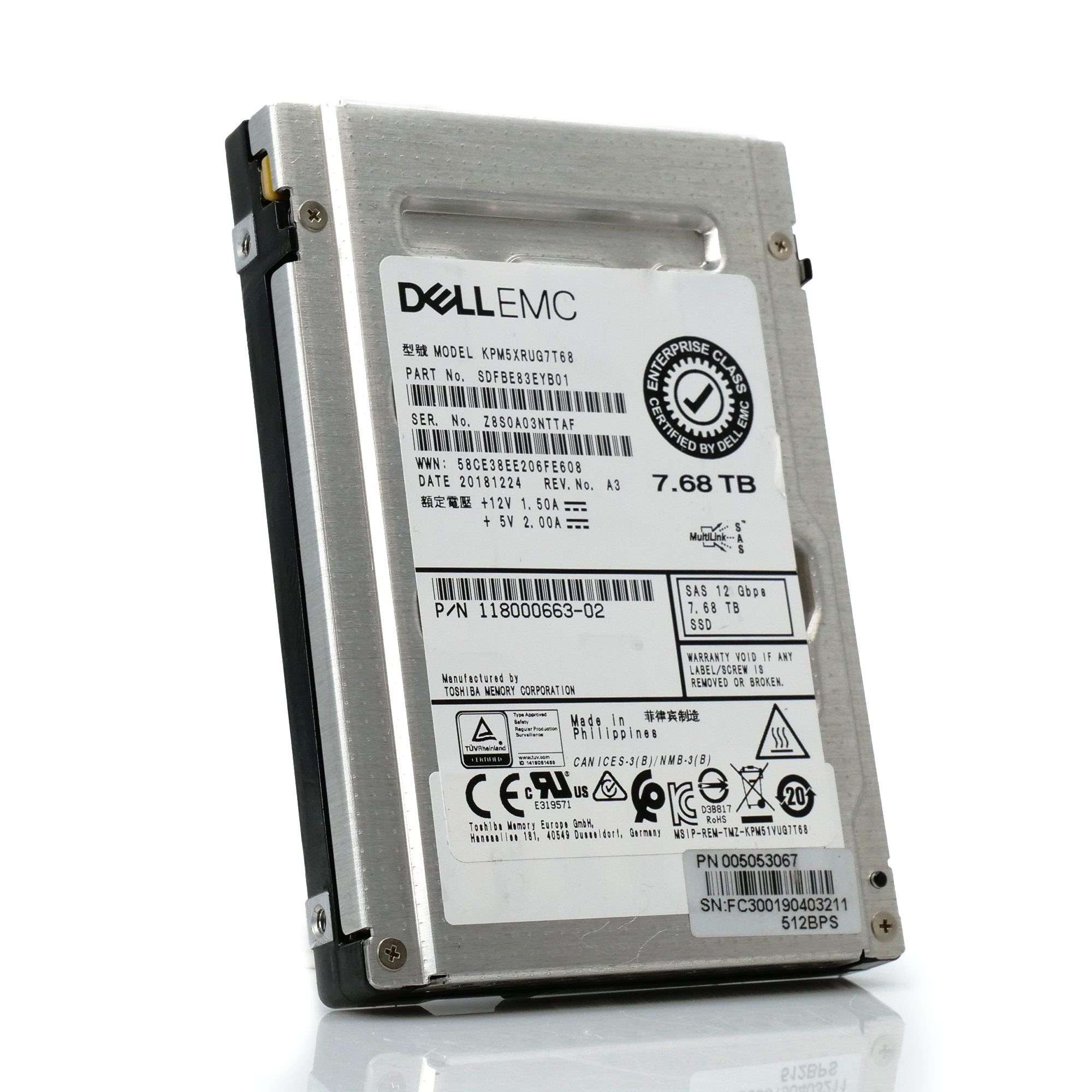 Dell/Kioxia PM5-R KPM5XRUG7T68 7.68TB SAS 12Gb/s 2.5in Refurbished SSD