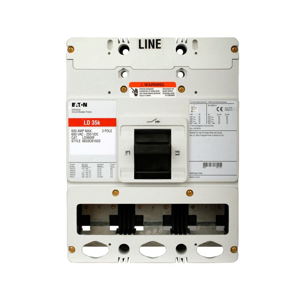 LD3600F | Eaton Series C 600A 3-Pole L-Frame Molded Case Circuit Breaker