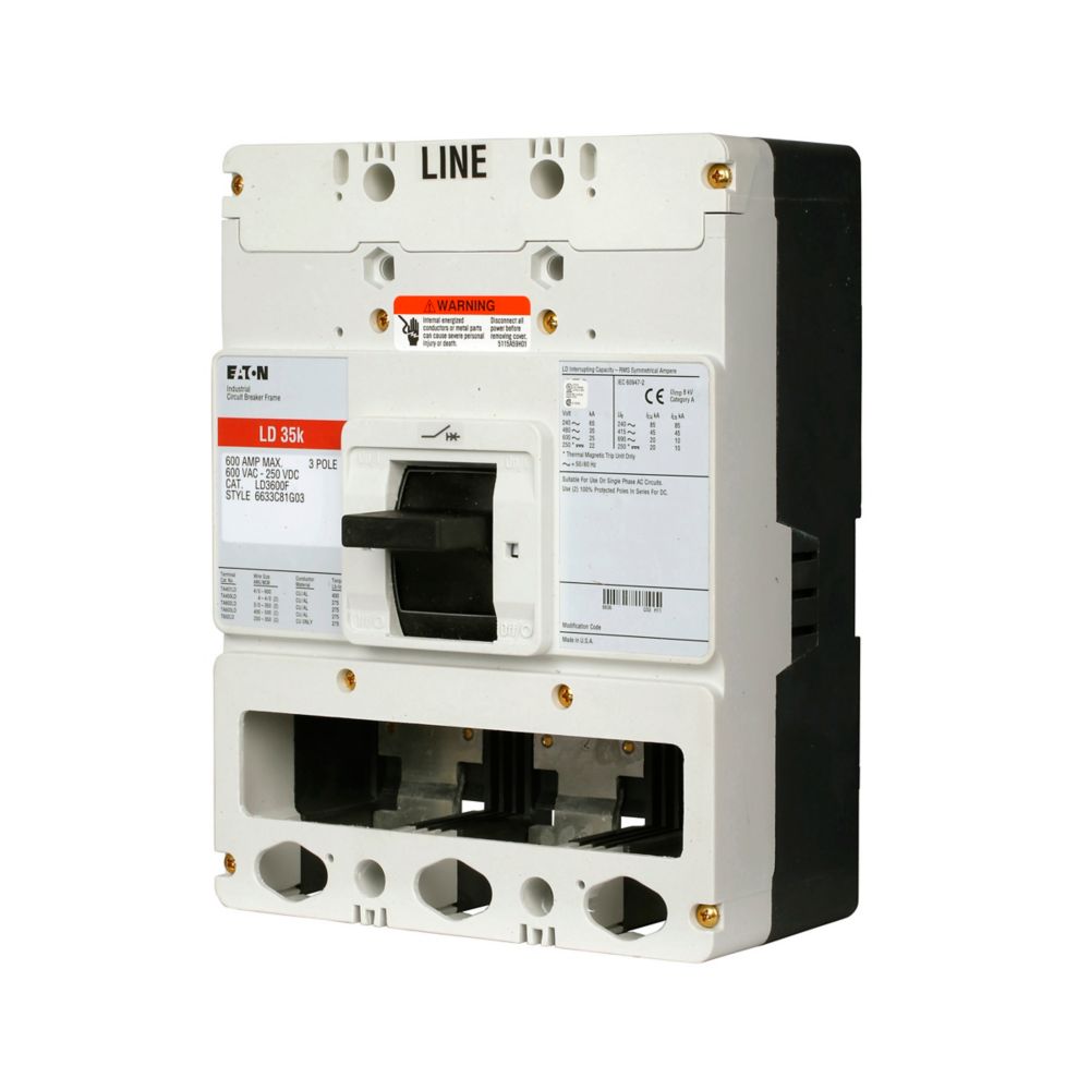 Eaton LDB3600FT33W Series C 600A 3-Pole Electronic Molded Case Circuit Breaker L-Frame
