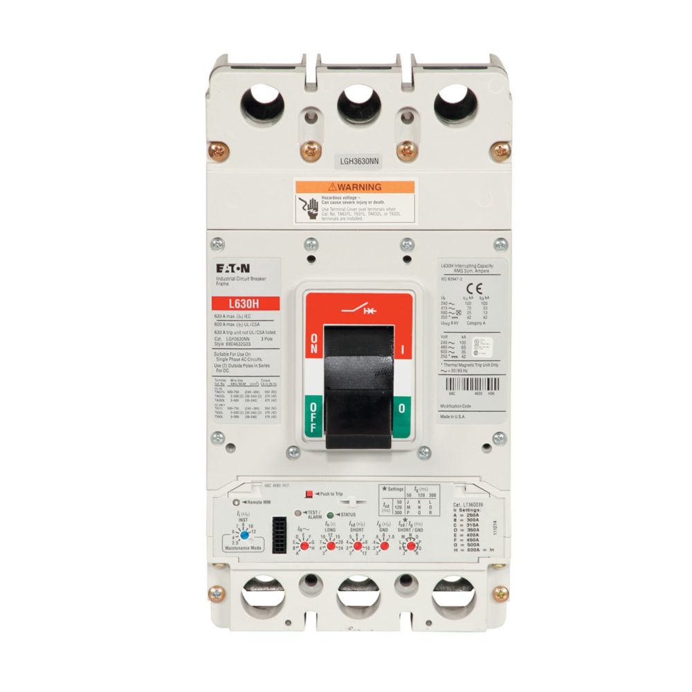 Eaton LGH3630NNWC Series G 630A 3-Pole Molded Case Circuit Breaker Frame Only