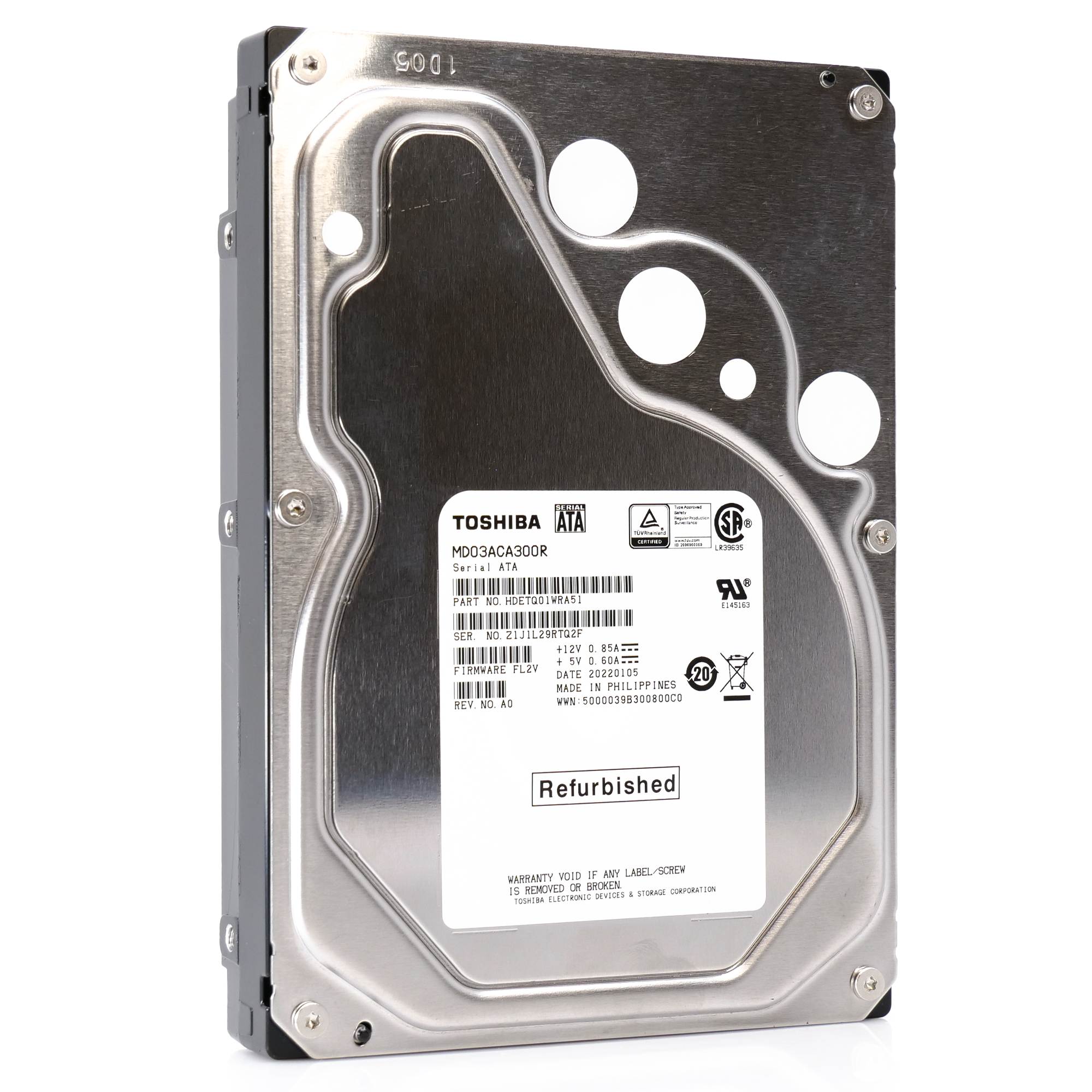 Toshiba MD03 MD03ACA300R 3TB 7.2K RPM SATA 6Gb/s Desktop 3.5in Recertified Hard Drive