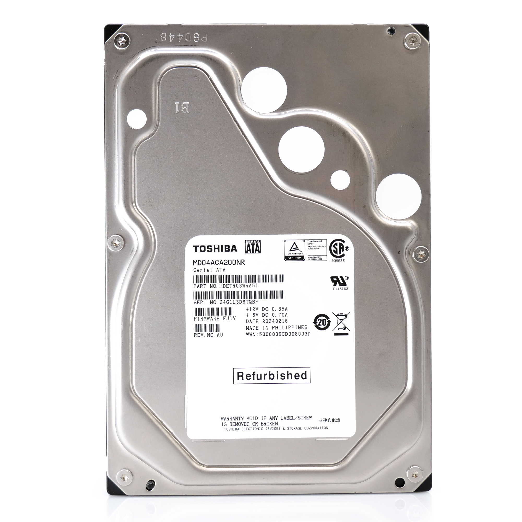 Toshiba MD04 MD04ACA200NR 2TB 7.2K RPM SATA 6Gb/s Desktop 3.5in Recertified Hard Drive