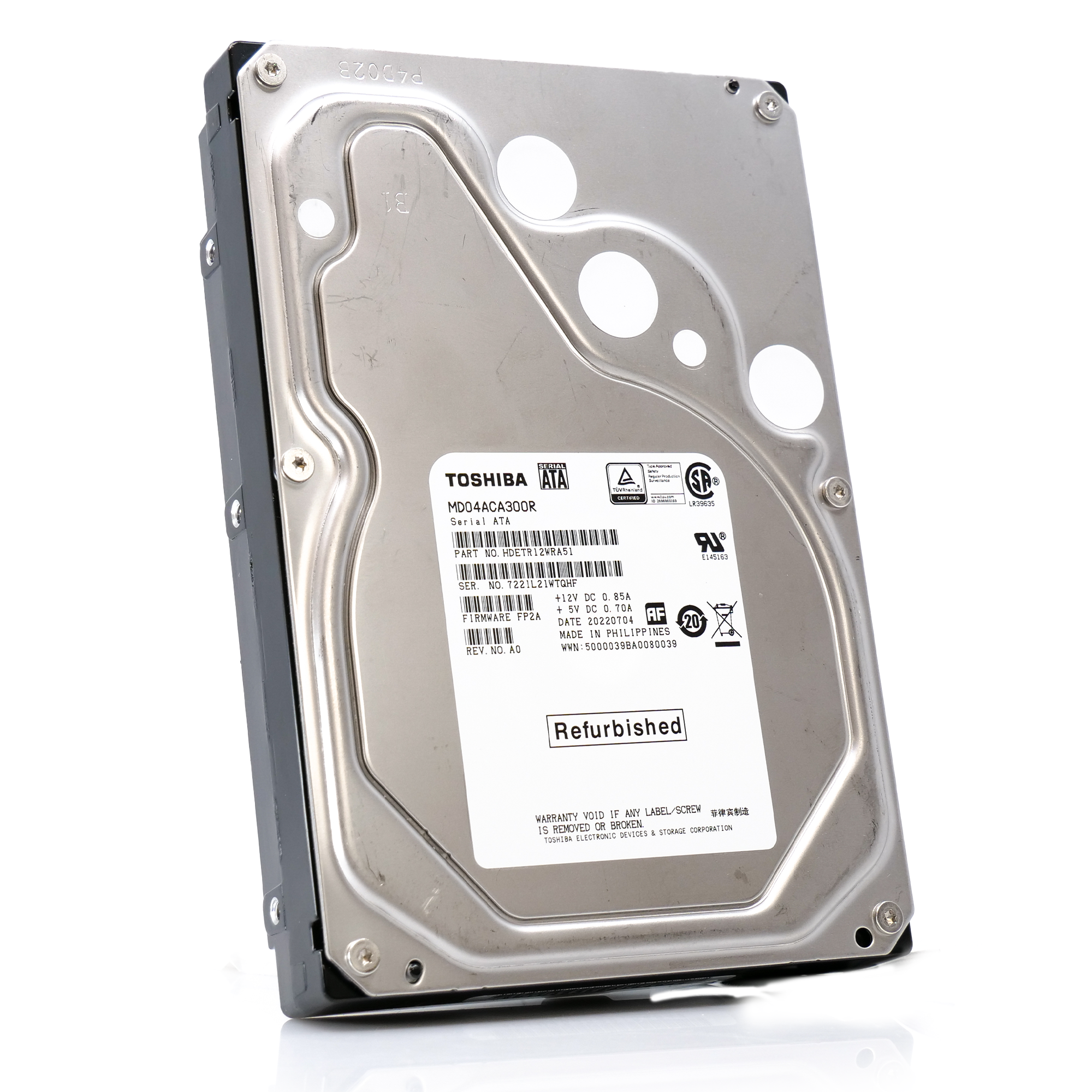 Toshiba MD04 MD04ACA300R 3TB 7.2K RPM SATA 6Gb/s Desktop 3.5in Recertified Hard Drive