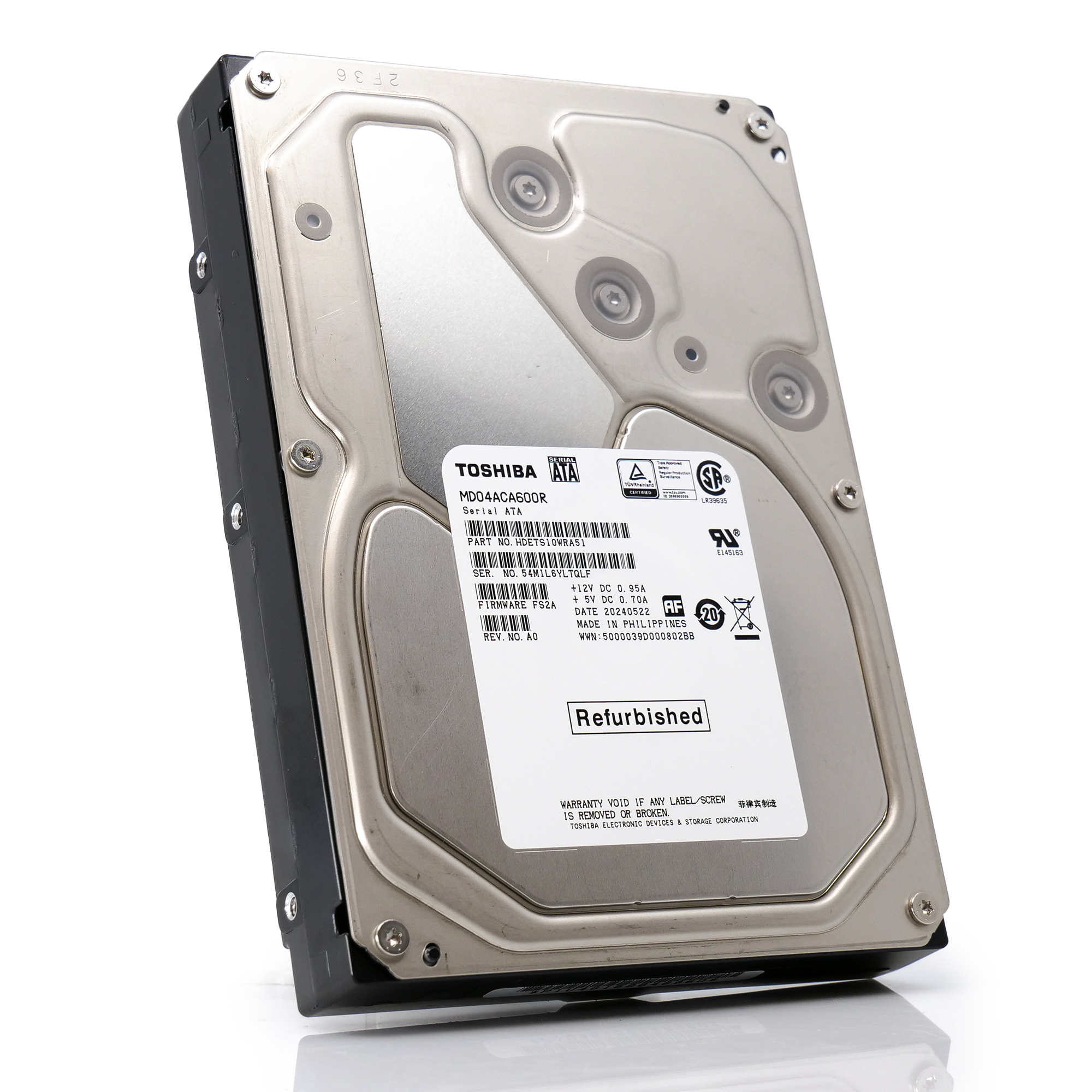 Toshiba MD04 MD04ACA600R 6TB 7.2K RPM SATA 6Gb/s Desktop 3.5in Recertified Hard Drive