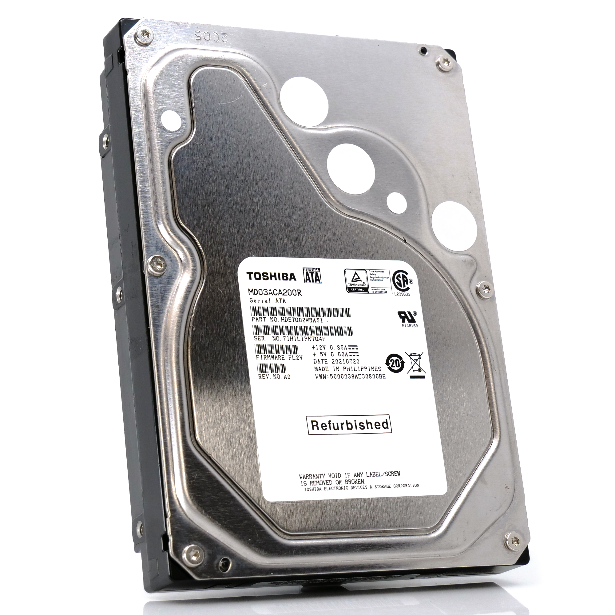 Toshiba MD03 MD03ACA200R 2TB 7.2K RPM SATA 6Gb/s Desktop 3.5in Recertified Hard Drive