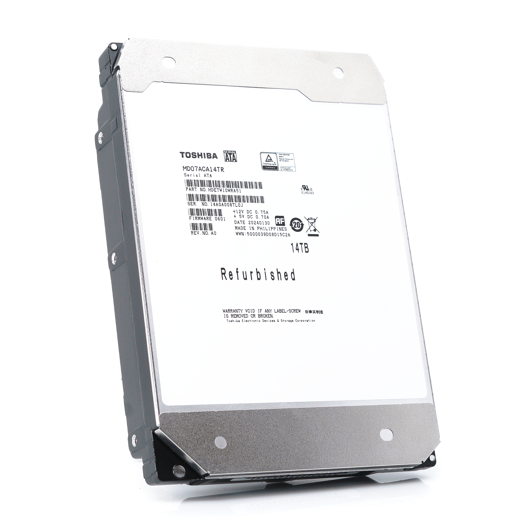 Toshiba MD07ACA MD07ACA14TR 14TB 7.2K RPM SATA 6Gb/s 512e Desktop 3.5in Refurbished HDD