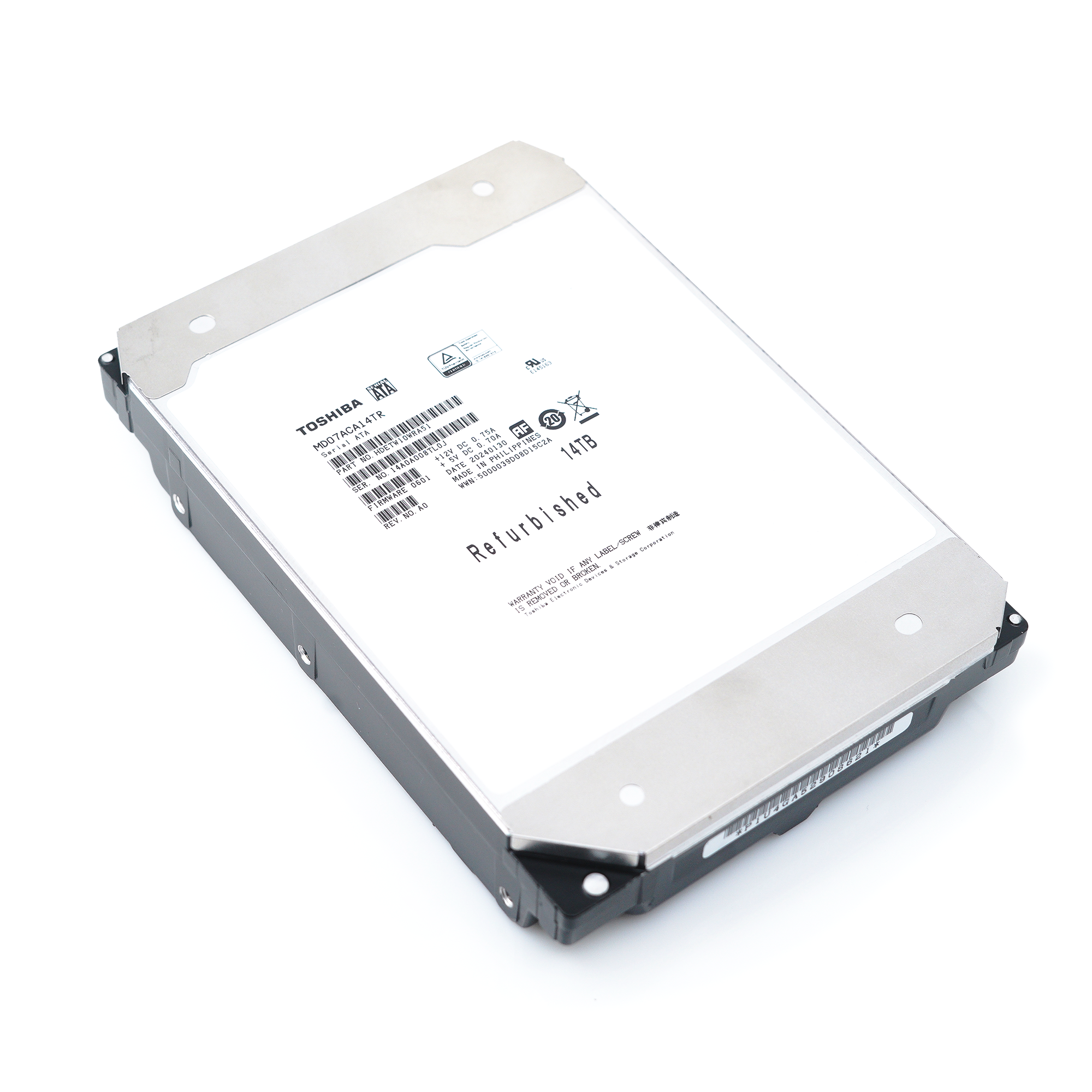 Toshiba MD07ACA MD07ACA14TR 14TB 7.2K RPM SATA 6Gb/s 512e Desktop 3.5in Recertified Hard Drive