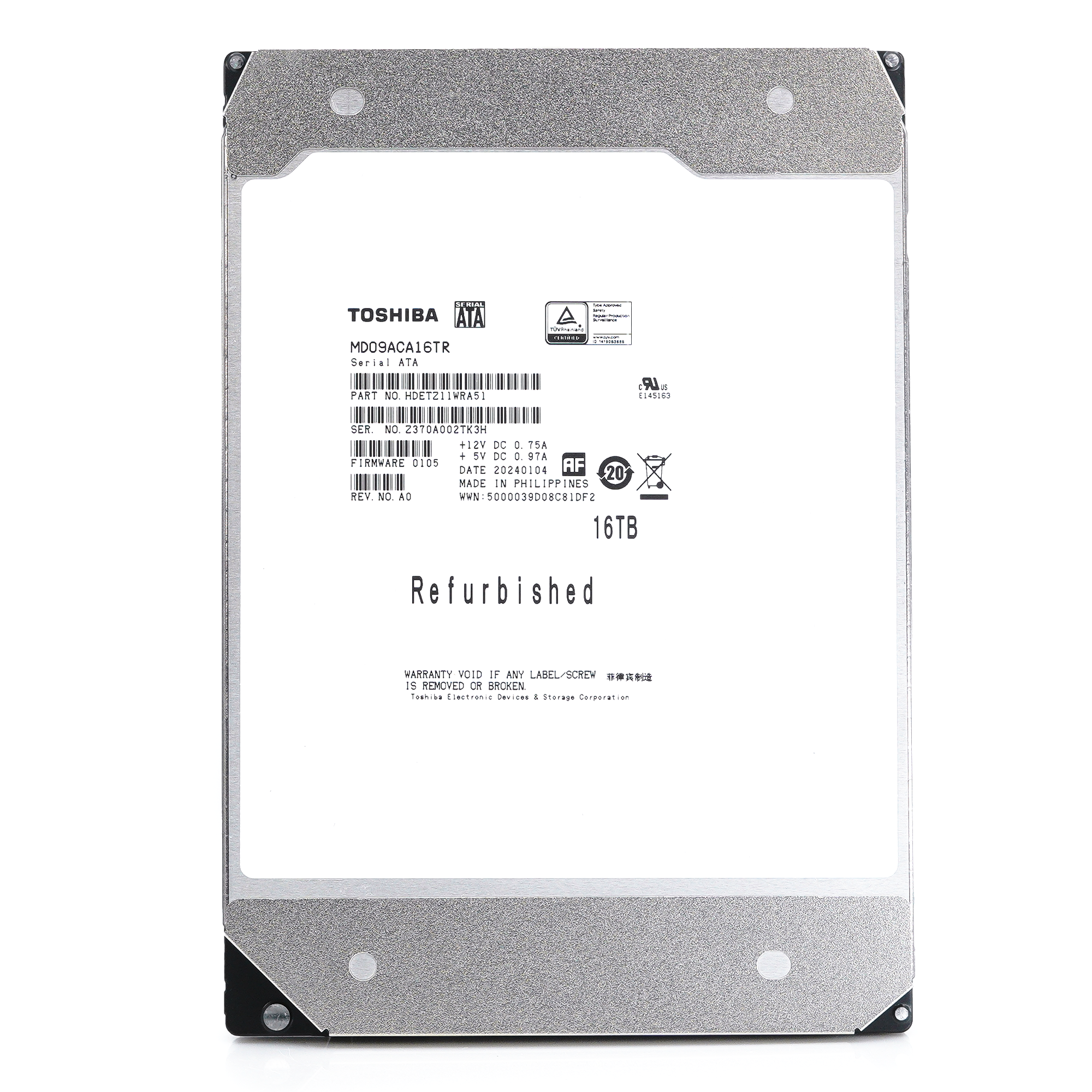 Toshiba MD09 MD09ACA16TR 16TB 7.2K RPM SATA 6Gb/s 512e Desktop 3.5in Hard Drive