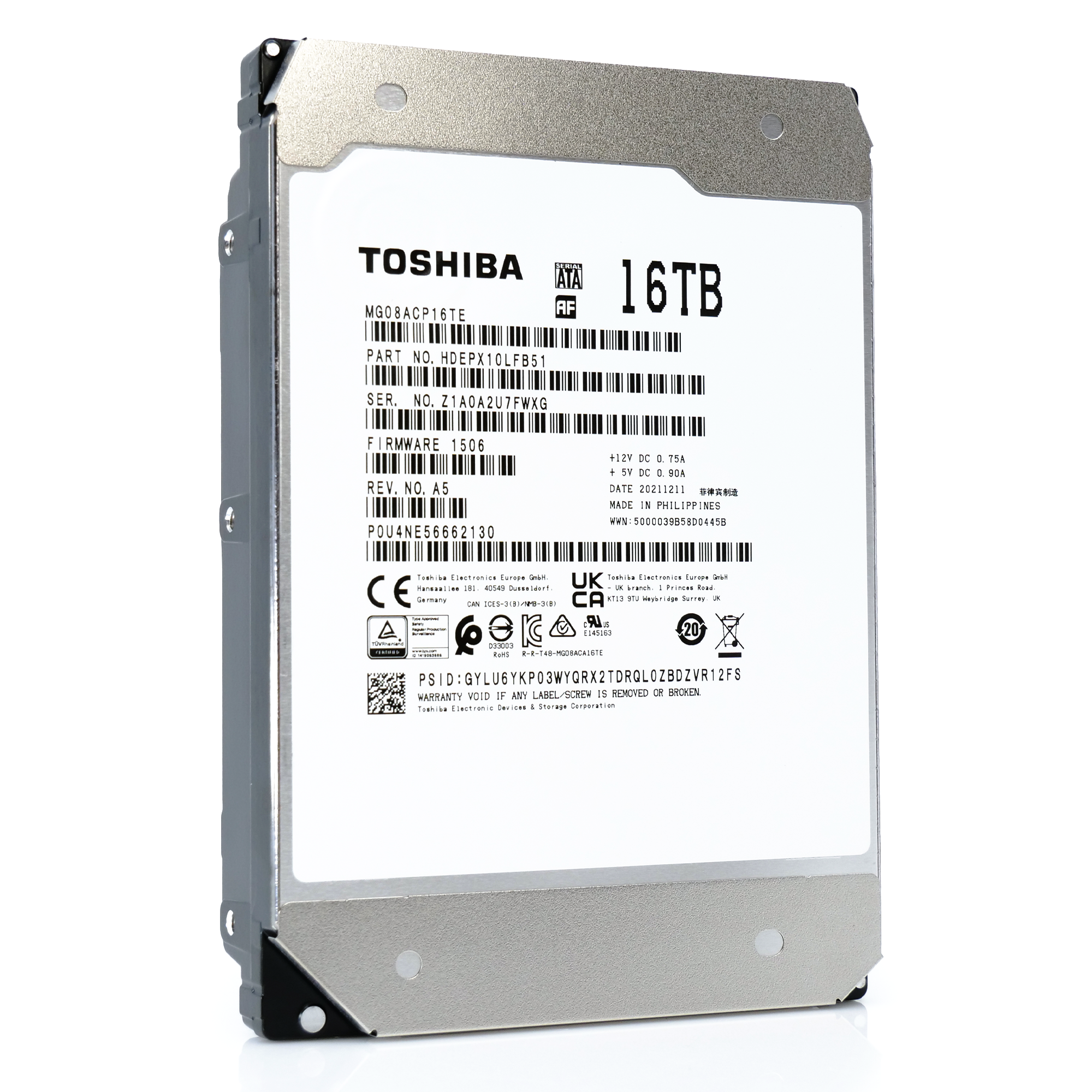 Toshiba MG08 MG08ACP16TE 16TB 7.2K RPM SATA 6Gb/s 512e Enterprise Capacity 3.5in Hard Drive
