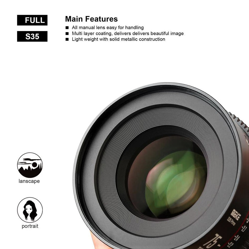 Meike Cinema Super35 Cinema Prime 75mm T2.1 Lens (PL Mount)