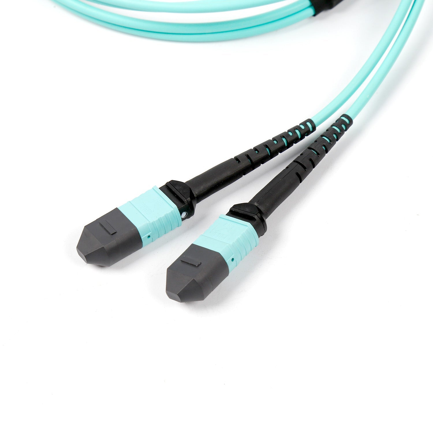 NSComm MPO 12F to 2xMPO 4F APC Breakout Cables, 8 Fibers, Multimode (OM3), OFNR, Low Loss, Polarity Type B