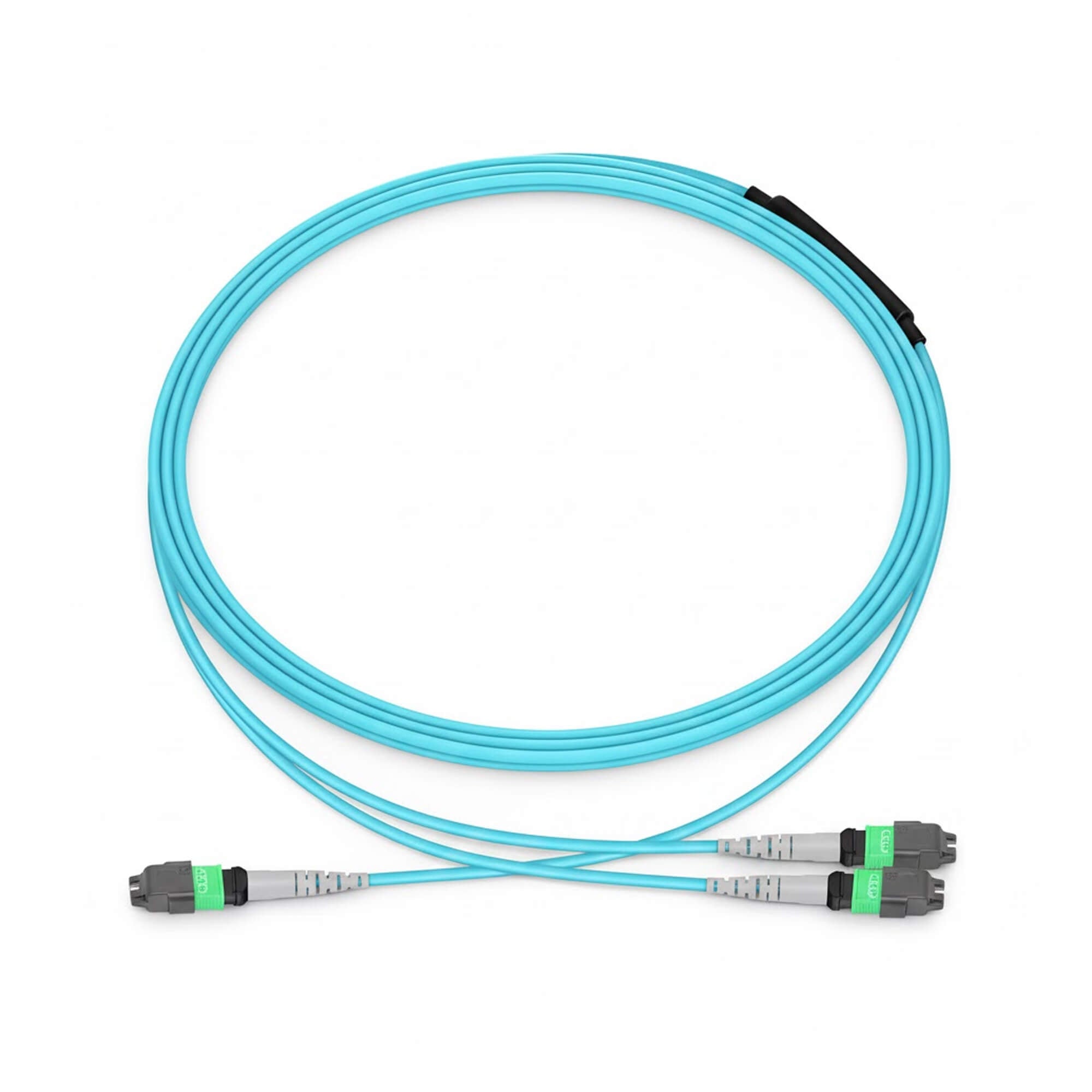 NSComm MPO 12F to 2xMPO 4F APC Breakout Cables, 8 Fibers, Multimode (OM3), OFNR, Low Loss, Polarity Type B