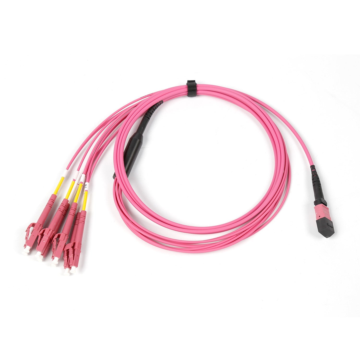 NSComm MPO 12F UPC to 4xLC UPC Duplex Harness Cables, 8 Fibers, Multimode (OM4), OFNR, Crossover