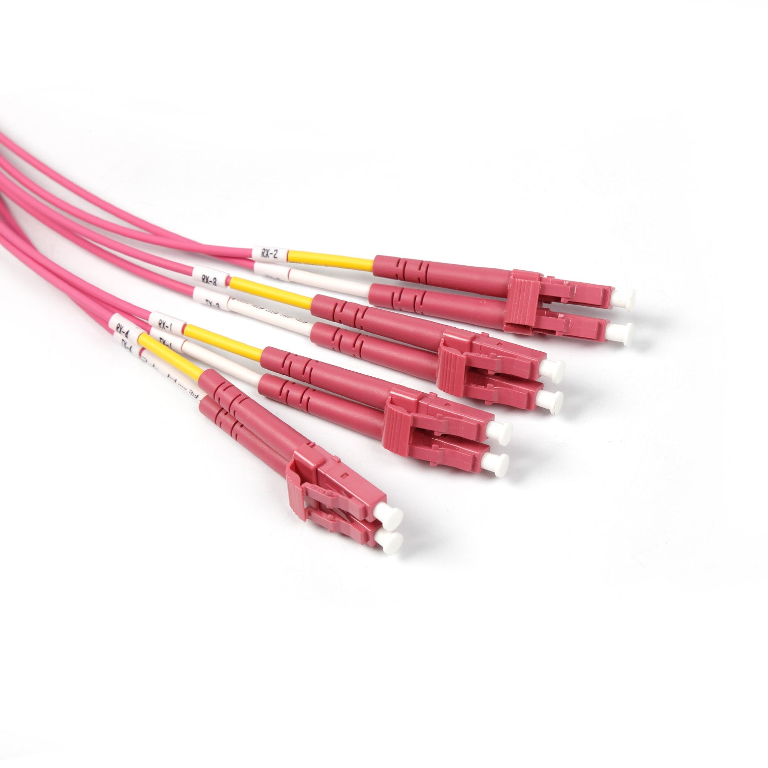 NSComm MPO 12F UPC to 4xLC UPC Duplex Harness Cables, 8 Fibers, Multimode (OM4), OFNR, Crossover